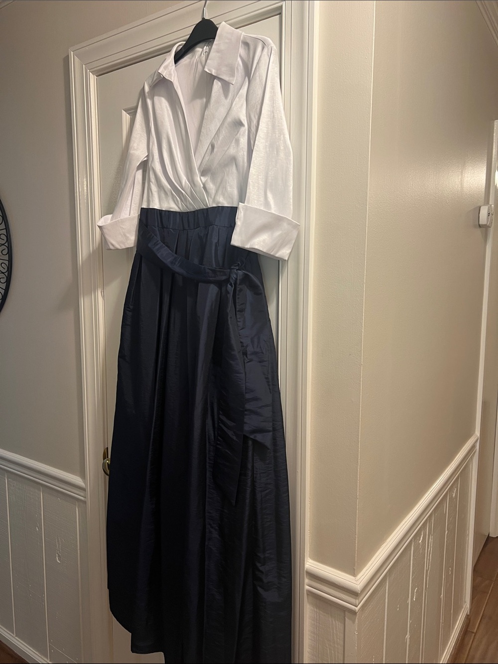 Jessica Howard White Wrap Top with Navy Maxi Skirt